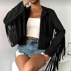 Black Fringe Women's Jacket women blazer coat